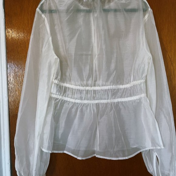NWT & Other Stories Drawstring Waist Blouson Sleeve Blouse White Sz4 - Picture 8 of 10